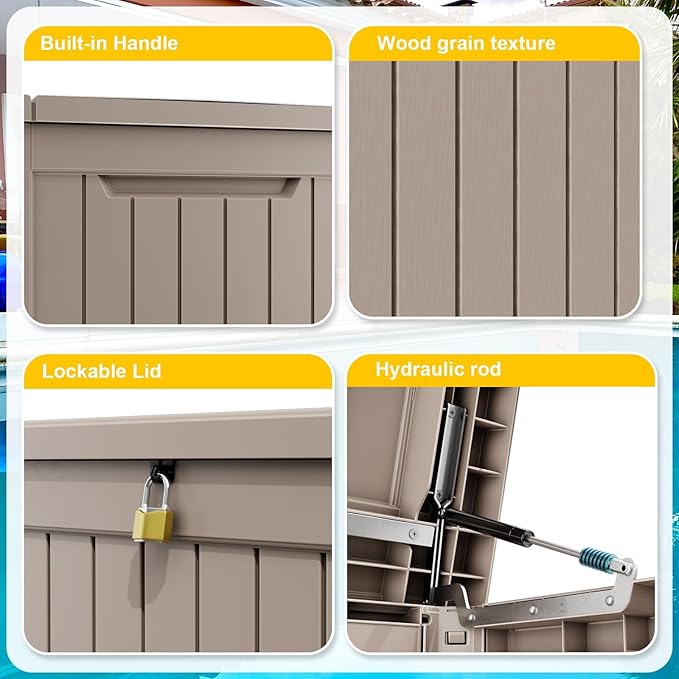 PatioZen 280 Gallon Resin Deck Box, Lockable Outdoor Storage Box for Patio Cushions Storage Furniture,Garden Tools, Pool Supplies, Weatherproof and UV Resistant (Grey)