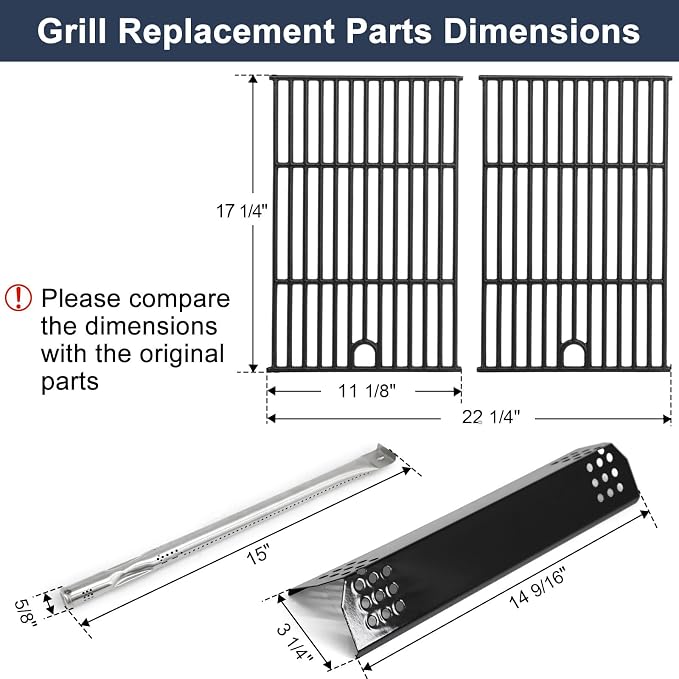 Criditpid Grill Replacement Parts for Nexgrill 720-0925P 720-0925, Cast Iron Grill Grates, Heat Plates Shields, Burner Tubes & Igniter Kit for Nexgrill 720-0925P 4 Burner Gas Grill.
