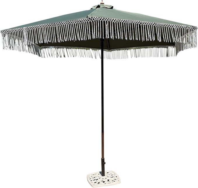 FORMOSA 9ft 6 Rib Market Bohemian Patio Umbrella Replacement Canopy - 300D UV Protective and Water Resistant Patio Fade Resistant Top Fabric Cloth - Umbrella Replacement Cover CANOPY ONLY (Sage Green Tassels)