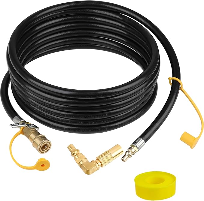 Upgraded 18FT RV Quick Connect Propane Hose for RV to Grill, Low Pressure Quick Connect Propane Hose with Elbow Adapter for 17" and 22" Blackstone Griddles/Grills