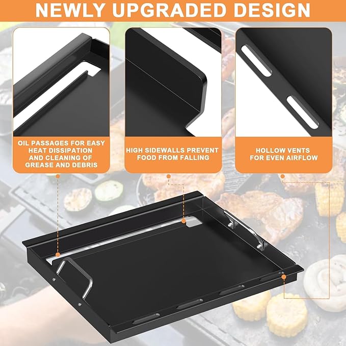 Full Size Griddle for Weber GS4 Spirit II & I E210 E220 S210 S220,Spirit 2 Grill Parts Grill Flat Top Insert w/Handles, 7637 64815 6702 Replacement Parts for Weber Spirit 2 Griddle Insert,Carbon Steel