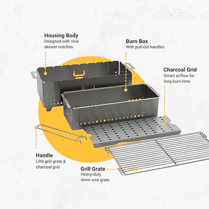 Hibachi Charcoal Grill,Easy to Use Charcoal Grill,Outdoor Tabletop Safe,Great for Travel, Camping, Patio, Balcony,Made from Stainless Steel,Operates Up to 750ºF,5 Yr Warranty (Matte Black)