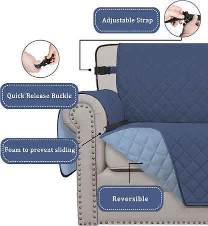 Easy-Going Reversible Chair Cover Washable Sofa Cover for Dogs Water Resistant Couch Slipcover Furniture Protector Cover with Adjustable Straps for Pets (Chair 30 in, Dark Blue/Light Blue) | Machine Washable Slipcover For Dogs, Water Resistant Furnitur...