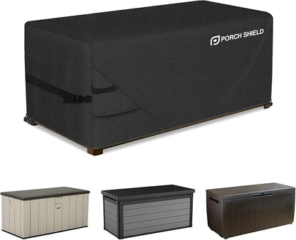 Porch Shield Patio Deck Box Storage Cover - 600D Outdoor Waterproof Cover for 100-134 Gallon Box Tear Resistant Rectangular Fire Pit Table Covers 56 x 26 x26 inch Black
