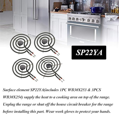 AMI PARTS SP22YA Electric Range Burner Element Unit Set Replacement Fit for G-E Hot-point Ro-per Ken-more Range Stoves (1 x WB30X253 8" & 3 x WB30X254 6")