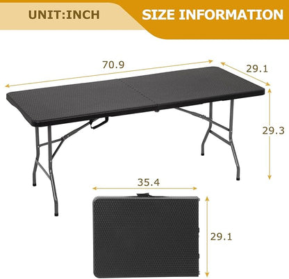 PayLessHere 6ft Folding Tables,Plastic Resin Table with Collapsible Alloy Steel Frame,Plastic Table for Indoor,Outdoor,Camping,BBQ,Picnic,Black Ratten