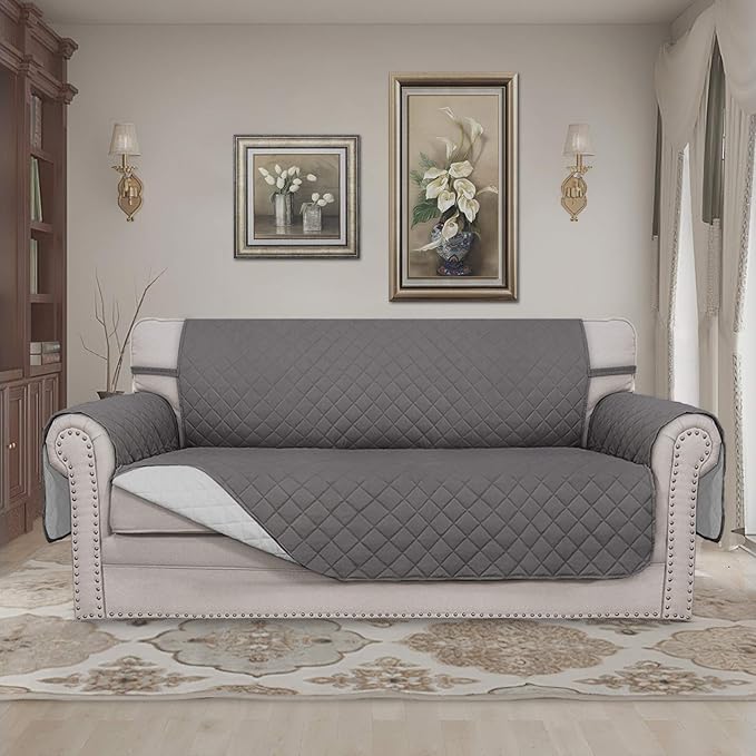 Easy-Going Sofa Slipcover Reversible Loveseat Sofa Cover Couch Cover for 2 Cushion Couch Furniture Protector with Elastic Straps for Pets Kids Dog Cat (Oversized Loveseat, Gray/Light Gray) | Oversized Loveseat Slipcover For Dogs, Water Resistant Mat, L...