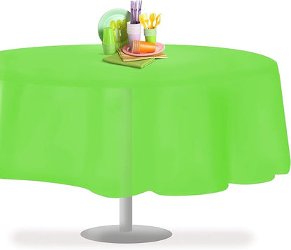 Grandipity 12 Pack Premium Disposable Plastic Tablecloth 84" Inch Decorative Round Table Cover - Lime Green