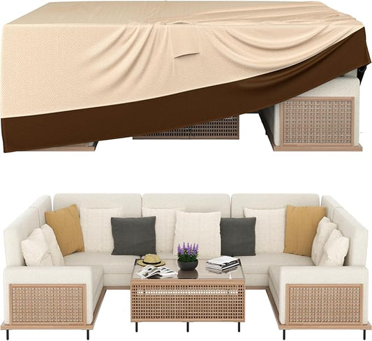 Patio Furniture Covers, Outdoor Furniture Cover Waterproof, General Purpose, Outside Table and Chair Covers, Heavy Duty 600D (108 Inch L x 82 Inch W x 27.9 Inch H)-Brown