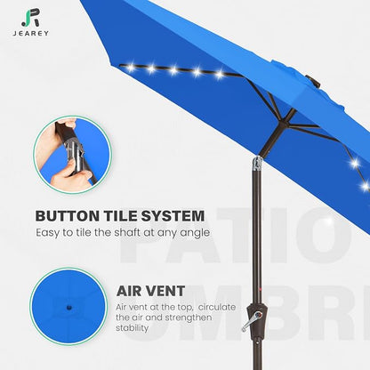 JEAREY 6.5x10' Rectangle LED Lighted Umbrella Patio Umbrella Outdoor w/Tilt | Solar Market Umbrellas with 6 Sturdy Ribs, UV Protection Waterproof Sunproof for Pool, Deck, Backyard(Royal Blue)