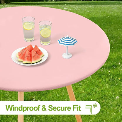 Smiry Round Spandex Tablecloth, Elastic Fitted Washable Tablecloths for 57"-68" Tables, Waterpoof Stretch Picnic Table Cover for Dining, Indoor and Outdoor, Pink