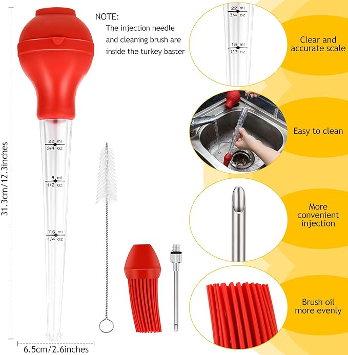 Turkey Baster with Silicone Bulb Meat Marinade Injector Needle Barbecue Basting Brush Cleaning Brush Grade 90 Cheesecloth Turkey Lacer 7 Inch Meat Trussing Needle Cooking Twine for Turkey Beef