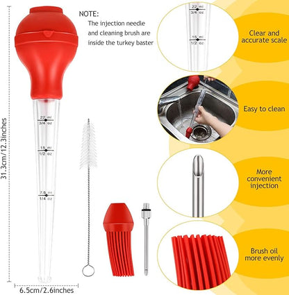 Turkey Baster with Silicone Bulb Meat Marinade Injector Needle Barbecue Basting Brush Cleaning Brush Grade 90 Cheesecloth Turkey Lacer 7 Inch Meat Trussing Needle Cooking Twine for Turkey Beef