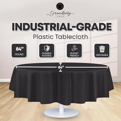 Grandipity 12 Pack Premium Disposable Plastic Tablecloth 84" Inch Decorative Round Table Cover - Dark Grey