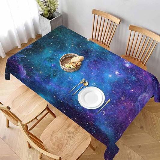 TKS MITLAN Galaxy Purple Decorative Rectangle Tablecloth Universe Planet Stars Shine Milky Polyester Table Cloths Kitchen Table Cover for Dining BBQ Picnic Coffee Table 52 x 70 Inch 4-6 Seats