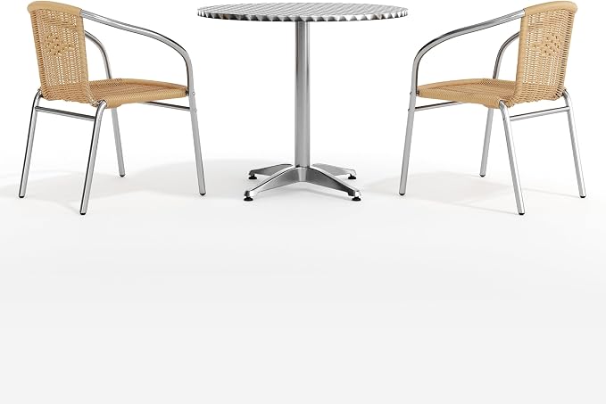 Flash Furniture Lila 31.5'' Round Aluminum Indoor-Outdoor Table Set with 2 Beige Rattan Chairs | Indoor/Outdoor Use, Beige Rattan Chairs