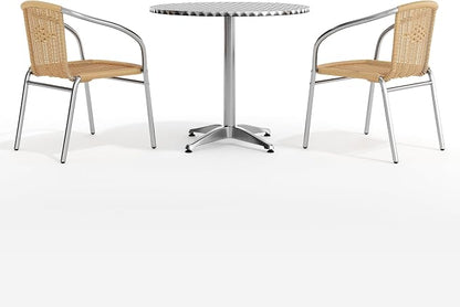 Flash Furniture Lila 31.5'' Round Aluminum Indoor-Outdoor Table Set with 2 Beige Rattan Chairs | Indoor/Outdoor Use, Beige Rattan Chairs