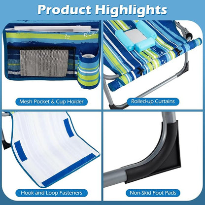 GYMAX Tanning Chair, 330LBS Beach Lounge w/Face Arm Hole & Hand Shoulder Strap, Folding Layout Sunbathing Chair, Face Down Outdoor Chaise Lounger for Patio, Poolside, Backyard (1, Blue Stripe)
