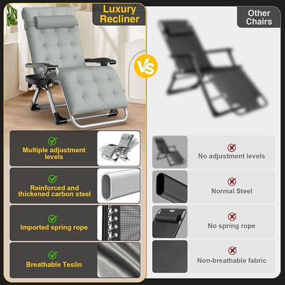 Suteck Zero Gravity Chair, Folding Lounge Chairs with Aluminum Alloy Lock | Folding Patio Recliner w/Removable Pad, Adjustable Headrest and Side Tray for Outdoor Patio, Lawn, and Camping