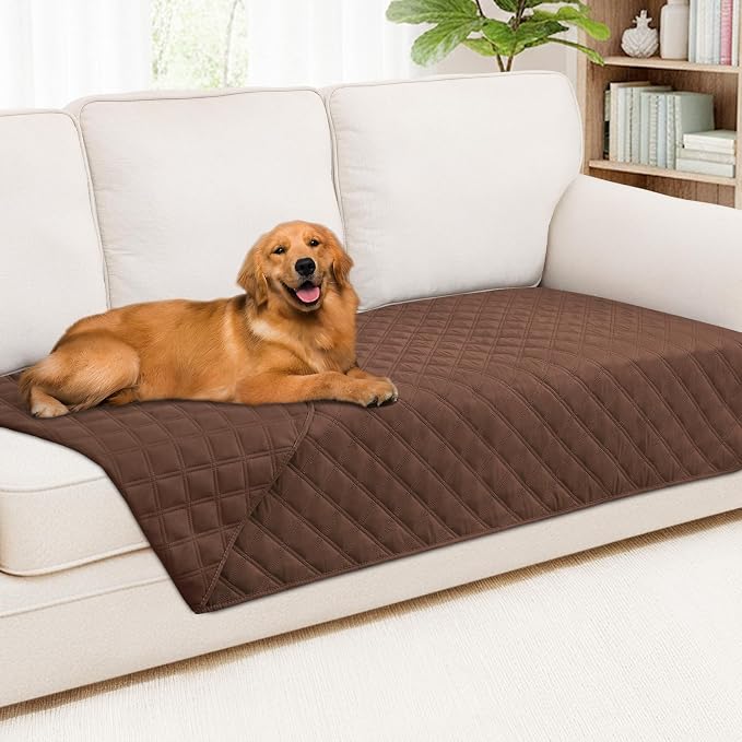 Smiry Waterproof Reversible Pet Couch Covers for Dogs | Pet Friendly, Soft Fabric, Washable Sofa Furniture Protector for Dogs Cat Kids, Checkered (40"x70", Brown/Brown)