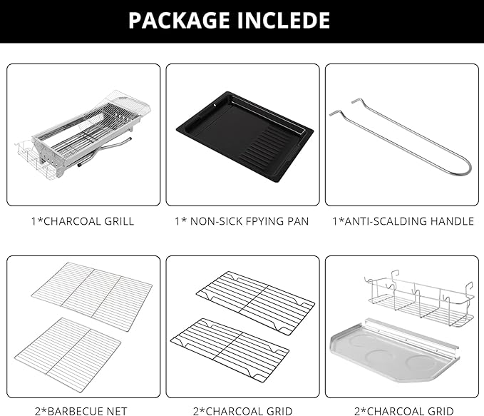 Outvita Portable Charcoal Grill, 39 x 12x 28" Foldable Barbecue Grill, Stainless Steel BBQ Grill and Smoker for Outdoor Cooking Camping Hiking Picnic Garden Beach Party(Large)