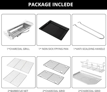 LEADZM Stainless Steel Barbecue Grill, BBQ Charcoal Foldable & Portable Grill, Great for Outdoor Cooking Camping Hiking Picnics Tailgating, Silver 39.3"×12.2"×27.9"