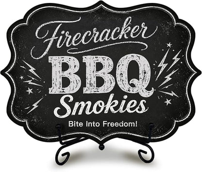 Patriotic BBQ Table Sign for Hot Dog Stand, Wooden Independence Day Food Display with Metal Stand, 5 x 7 Inch Buffet Decor for Restaurant, Food Truck, Cookout - A05