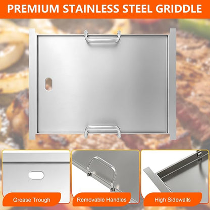 Half-Size Stainless Steel Flat Top Griddle Insert for Captiva Designs GR001 | 12.5" L x 16.5" W for 4-Burner Propane Gas Grill, Universal Griddle Plate, Non-Stick Grill Accessory for Outdoor Cooking