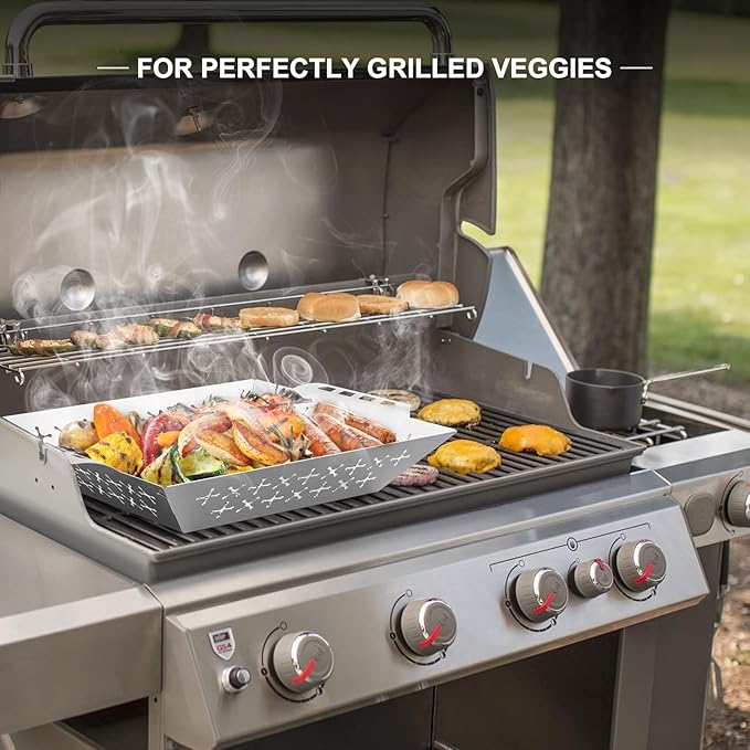 Skyflame Stainless Steel Grill Baskets for Outdoor Grill, Thick Meat/Steak/Shrimp/Chop/Vegetable Grilling Basket with Handle, BBQ Grill Accessories for All Grills and Smokers