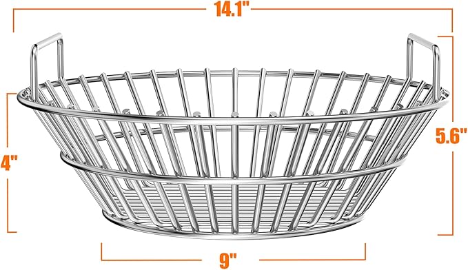 onlyfire Upgraded Stainless Steel Charcoal Ash Basket, Fits Large BGE, Kamado Joe Classic, Vision Classic B, Vision Pro S-Series & Similar Kamado Grills