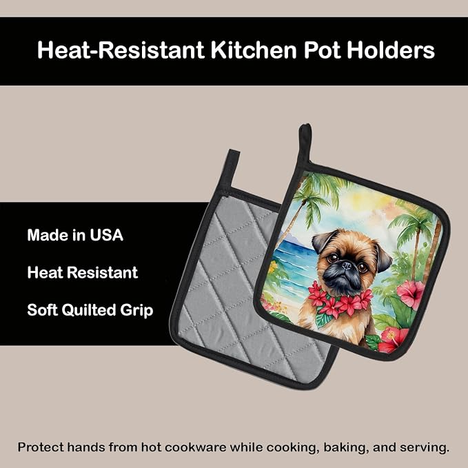 Caroline's Treasures Brussels Griffon Luau Pair of Pot Holders Kitchen Heat Resistant Pot Holders Sets Oven Hot Pads for Cooking Baking BBQ, 7 1/2 x 7 1/2
