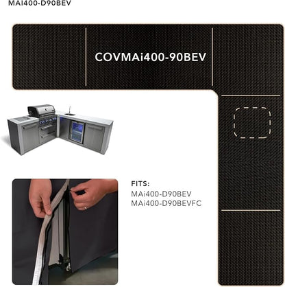 Mont Alpi Cover for 82" W x 88" D Original Deluxe Black 400 Series L-Shaped Outdoor Kitchen with Beverage Center - MAi400-90BEV / MAi400-D90BEV / MAi400-BSS90BEV / MAi400-D90BEVFC / MAi400-BSS90BEVFC