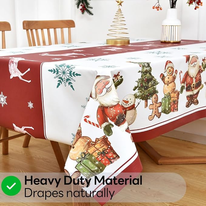 Christmas Table Cloth Rectangle Heavy Duty Vinyl Red Christmas Tablecloth Plastic Reusable Santa Tablecloth Wpieable Waterproof PVC Xmas Table Cover for Dining Party New Year(Deers, 54"x72")