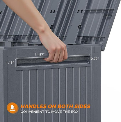 VINGLI 90 Gallon Outdoor Storage Box, Lockable Plastic Storage Containers with Lid, Patio Deck Box Furniture for Garden, Pool, Balcony, Yard (Gray)