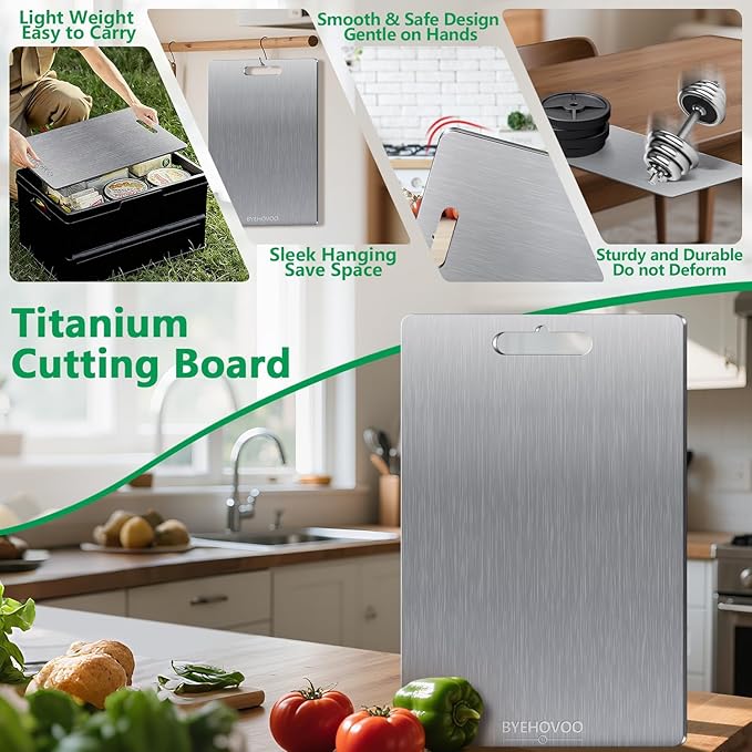 Titanium Cutting Board for Kitchen,100% Pure Titanium Cutting Board Non-Toxic Hygiene Dishwasher-Safe Food Grade Double Sided Metal Titanware Chopping Board for Meat,Fruit & Vegetables (12"L x 9"W)