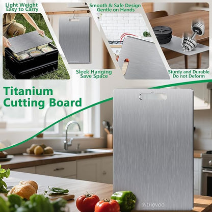Titanium Cutting Board for Kitchen,100% Pure Titanium Cutting Board Non-Toxic Hygiene Dishwasher-Safe Food Grade Double Sided Metal Titanware Chopping Board for Meat,Fruit & Vegetables (12"L x 9"W)