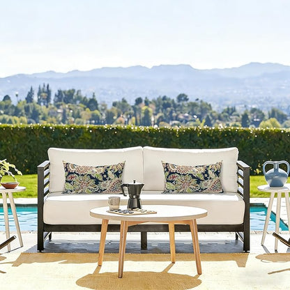 LVTLVTXIII 12×20 Inch Outdoor Lumbar Pillows, Pack of 2 Water Repellent Lumbar Pillow with Inserts, Fluffy Decorative Garden Lumbar Cushions for Home Patio Coach Sofa Use, Paisley Sapphire Blue