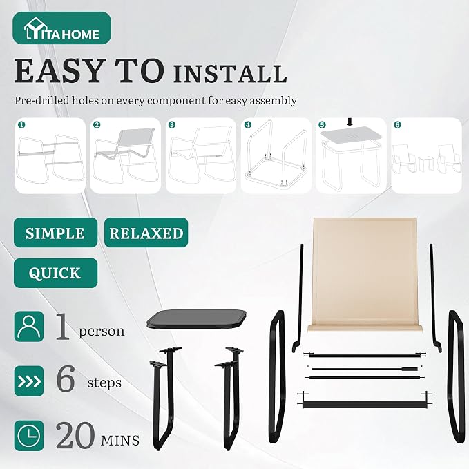 DWVO 3 Piece Rocking Patio Furniture Set Textilene Patio Set Outdoors Brown | Heavy-duty Small Patio Furniture Set w/Breathable Fabric, Smooth Rocking, Tempered Glass Table, Easy Assembly and Cleaning