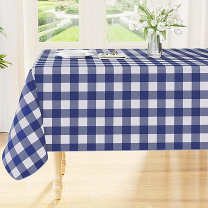 Smiry Picnic Table Cloth, Vinyl Tablecloths with Flannel Backing, 70"x120" | Waterproof Rectangle Table Cloth, Wipeable Buffalo Plaid Table Cover for Indoor and Outdoor (Navy & White)