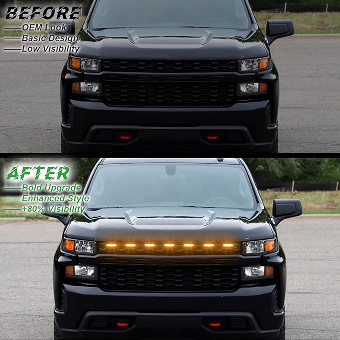 LED Front Grille Lights for 2019 Silverado 1500 Accessories 2020 2021 Grill Lights for Custom Trail Boss WT (Amber,7PCS)