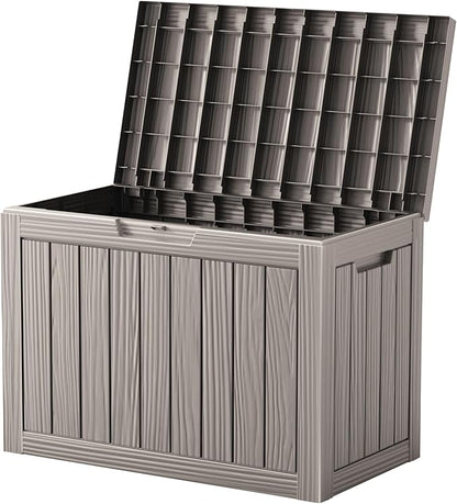 45 Gallon Outdoor Storage Box, Waterproof Resin Deck Box with Side Handles, Lockable Outdoor Bench for Indoor & Outdoor Use, Storage Bin for Patio Cushions, Garden Tools, Khaki