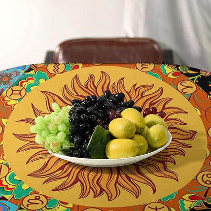 Vintage Boho Sun Tablecloth Wildflower Floral Bohemian Hippie Sun Table Cloth Water Resistant Wipeable Table Cover for Farmhouse Picnic Party Holiday Kitchen Dinner Table 55"x55"
