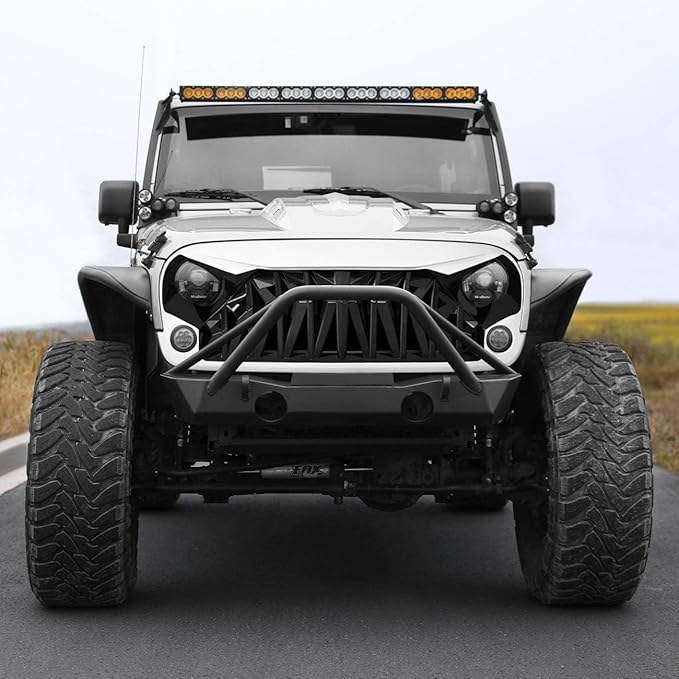 Front Grill Shark Grille Compatible with 2007-2018 Jeep Wrangler Rubicon Sahara Sport JK JKU, White and Black