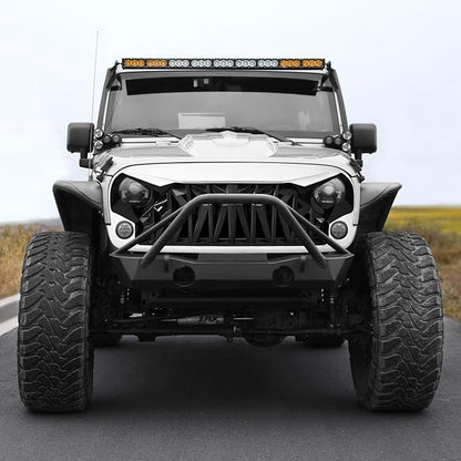 Front Grill Shark Grille Compatible with 2007-2018 Jeep Wrangler Rubicon Sahara Sport JK JKU, White and Black