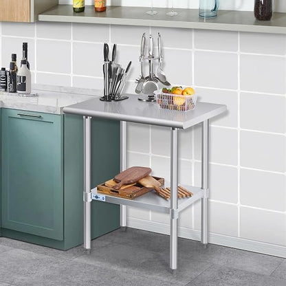 Profeeshaw Stainless Steel Prep Table 30''x36'' NSF Commercial Workbench | Metal Work Table, with Undershelf leveling feet; Heavy Duty Table for Kitchen, Restaurant, Home, Gargae, Hotel, 18-gauge 430