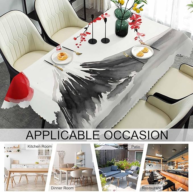 Cherry Blossom Dinner Table Cloths Japanese Mountain Cherry Painting Decorative Tablecloth for Rectangle Tables 52"X70", Heavy Duty Table Covers for Kitchen Patio Banquet