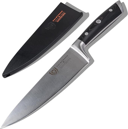 Dalstrong 8" Chef Knife — Forged High-Carbon German Steel, Full-Tang, Hand-Polished 16–18° Edge — Gladiator Series ELITE For Daily Home Cooking, BBQ Prep & Professional Kitchens — G-10, NSF