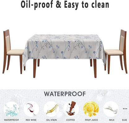 Blue Gray Floral Rectangle Tablecloths 60x84 Inch Plants Birds Decoration Table Cloth for Seasonal Decors Watercolor Oil Proof Spill Proof Wipeable Table Cloths for Indoor Outdoor Use