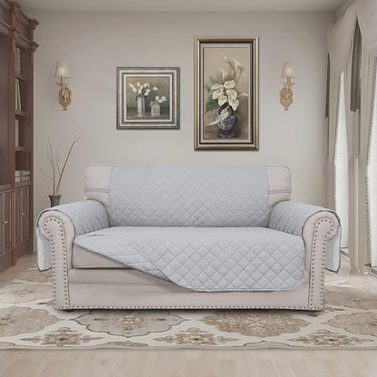 Easy-Going Reversible Loveseat Couch Cover for 2 Cushion Couch Sofa Cover for Dogs Water Resistant Furniture Protector with Foam Sticks Elastic Straps for Pet (Loveseat, Light Gray/Light Gray) | Loveseat Slipcover For Dogs, Water Resistant Furniture Ma...
