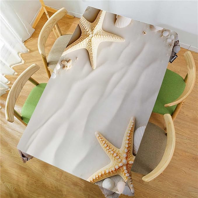 Swono Seashells Table Cloth Seacoast Beach Starfish and Seashells Rectangle Tablecloth Picnic Table Cover BBQ Table Cloth Polyester for Kitchen Restaurant Coffee Table 50x72 Inch